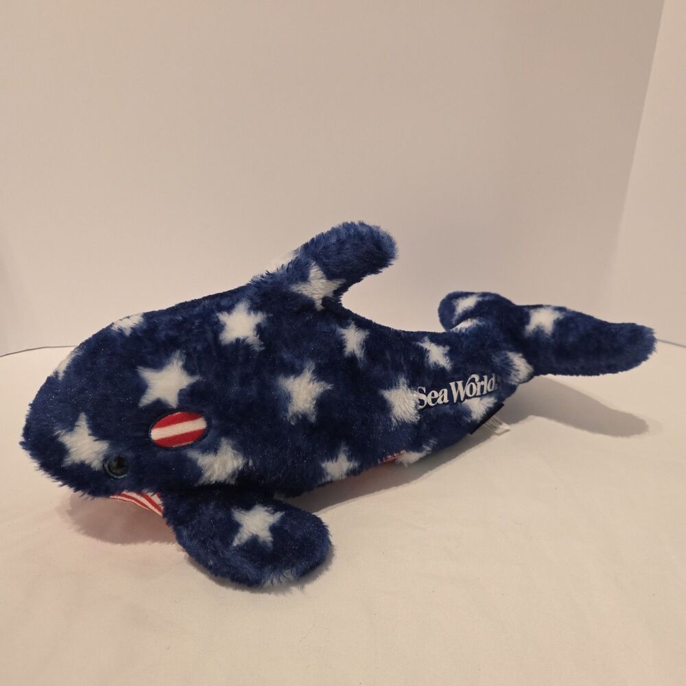Sea World USA Orca Stars Stripes Plush Stuffed Aquatic Toy Patriotic Soft 17in